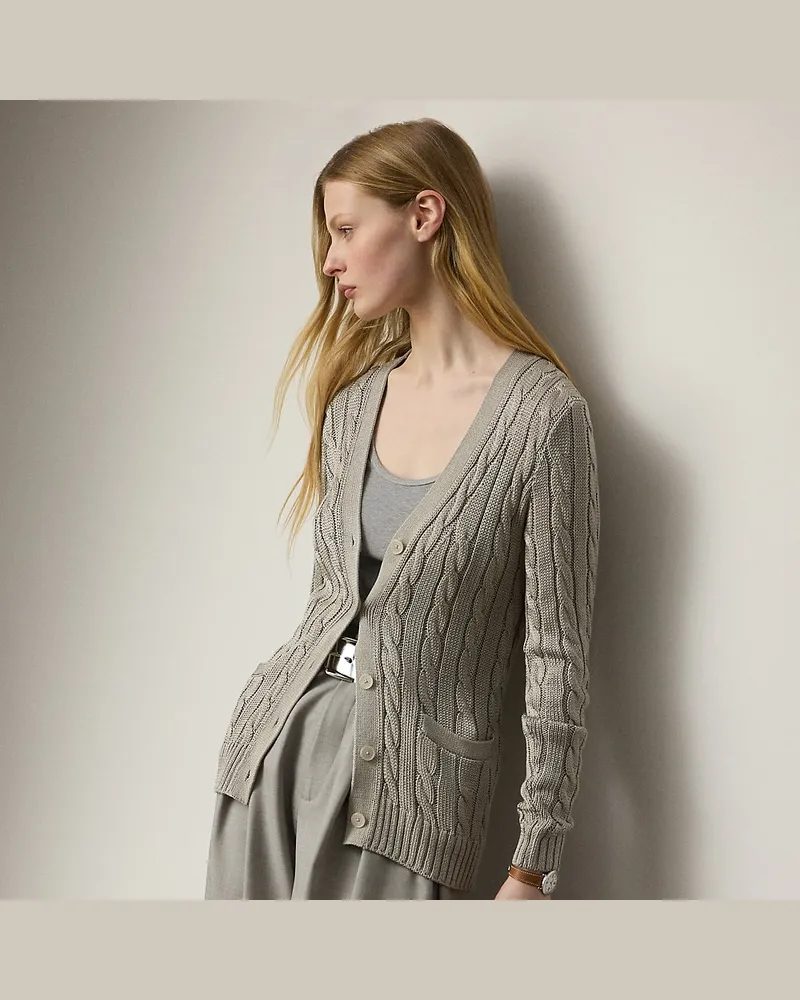 Ralph Lauren Seiden-Strickjacke mit Zopfmuster Cream