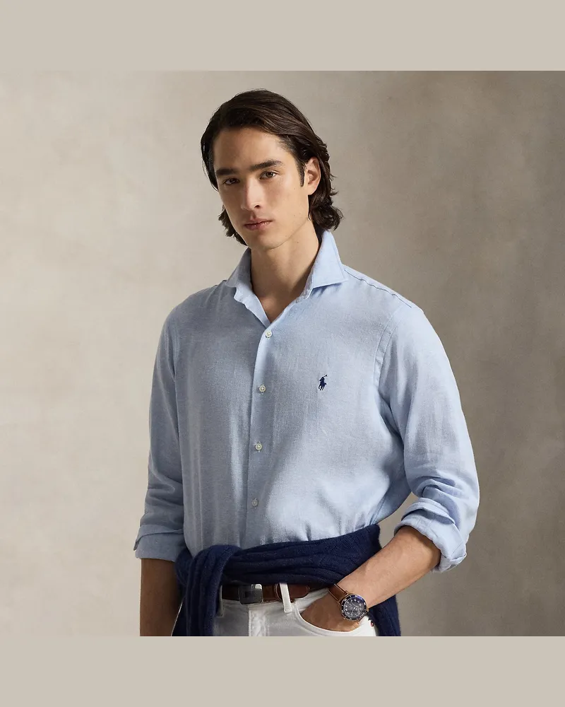 Ralph Lauren Custom-Fit Hemd mit Fischgratmuster Blue
