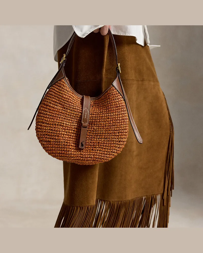 Ralph Lauren Kleine Schultertasche Polo ID aus Bast Brown