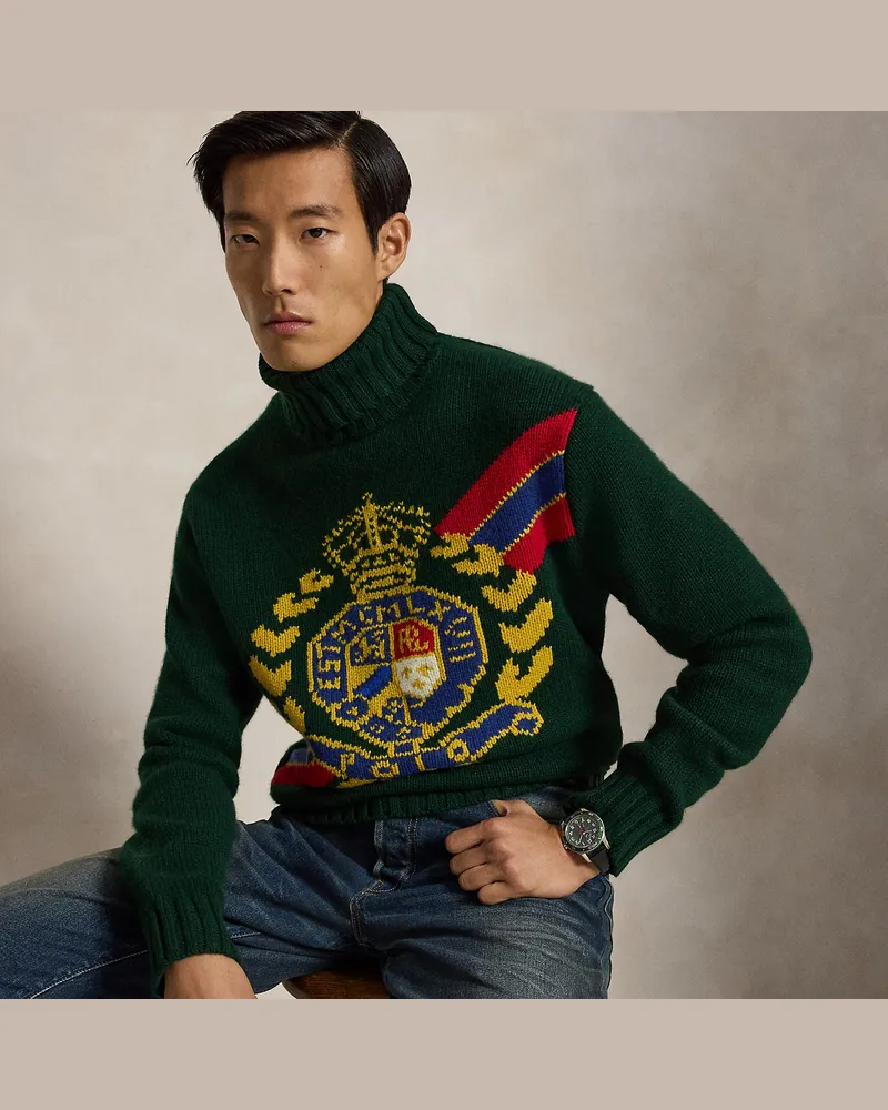 Ralph Lauren Woll-Baumwoll-Pullover mit Polo-Wappen Green