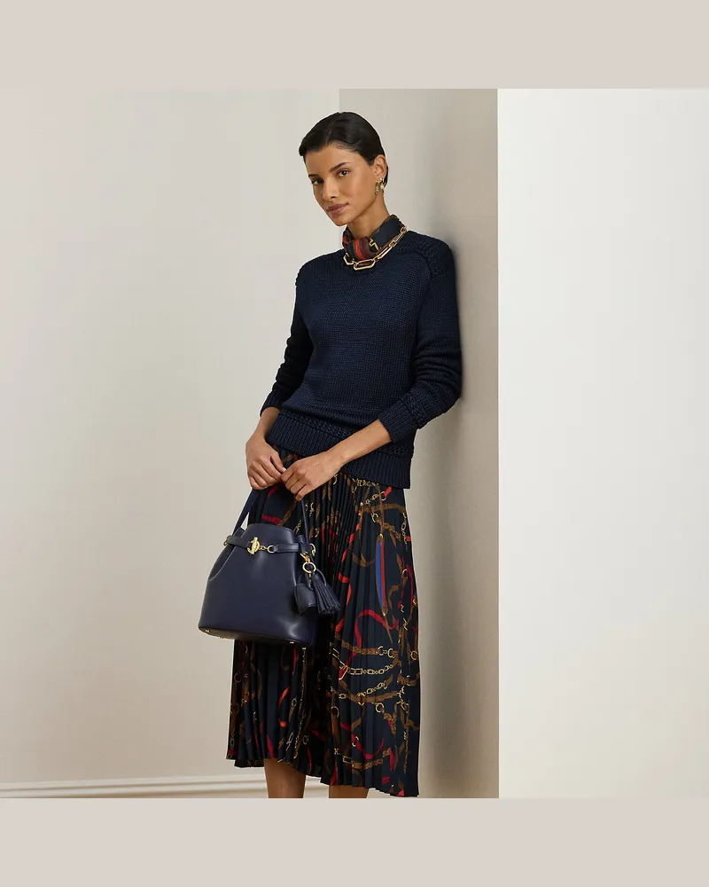 Ralph Lauren Georgette-Faltenrock mit Gürtelmuster Blue