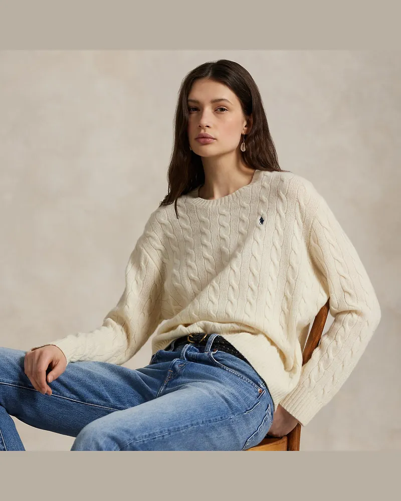 Ralph Lauren Woll-Kaschmir-Pullover mit Zopfmuster Cream