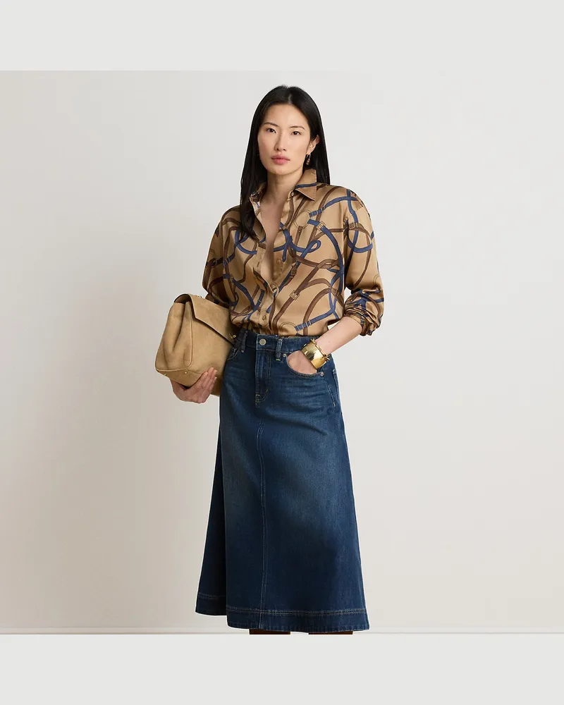 Ralph Lauren Denim-Midirock in A-Linie Blue