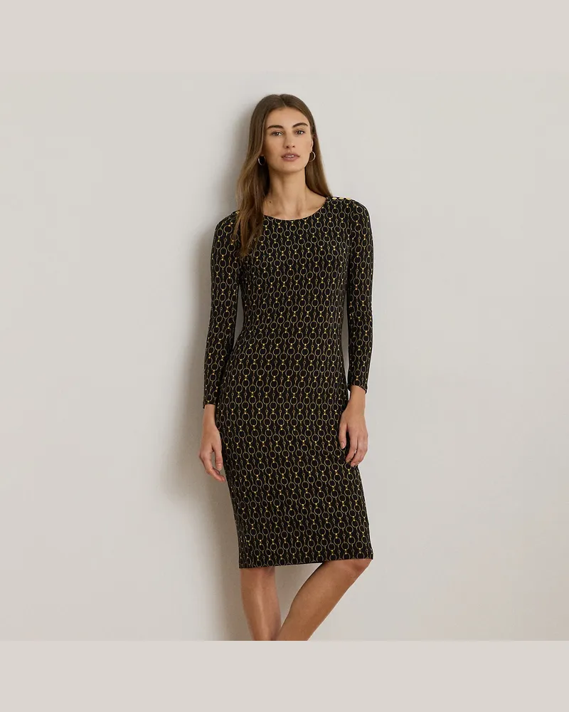 Ralph Lauren Kleid mit Kettenprint und 3/4-Ärmeln Black