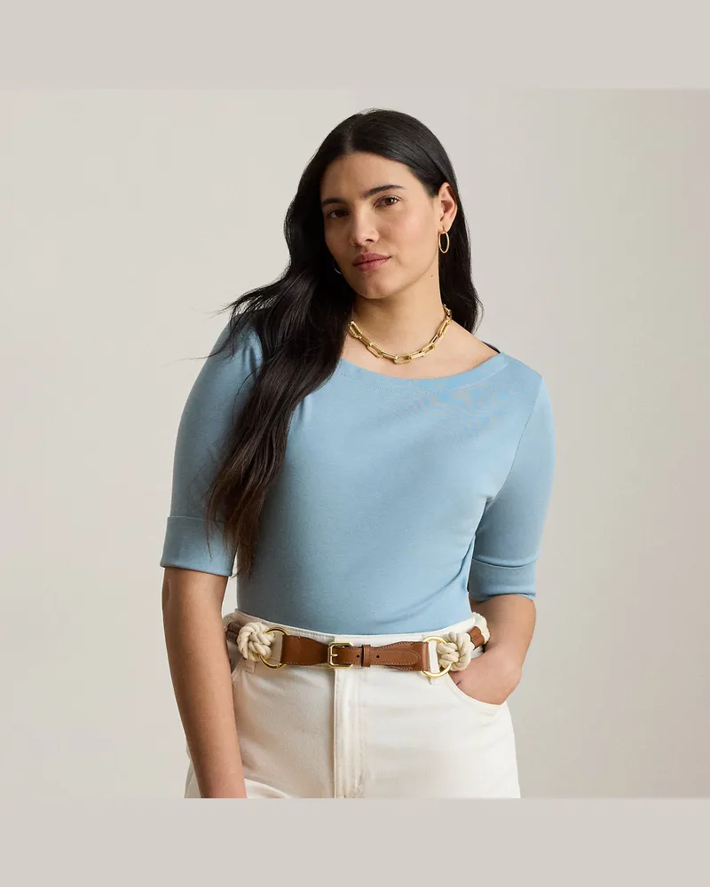 Ralph Lauren Plus Größen - T-Shirt mit U-Boot-Ausschnitt Blue