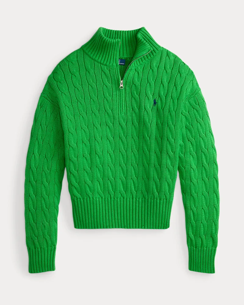 Ralph Lauren Baumwollpullover mit Zopfmuster Green