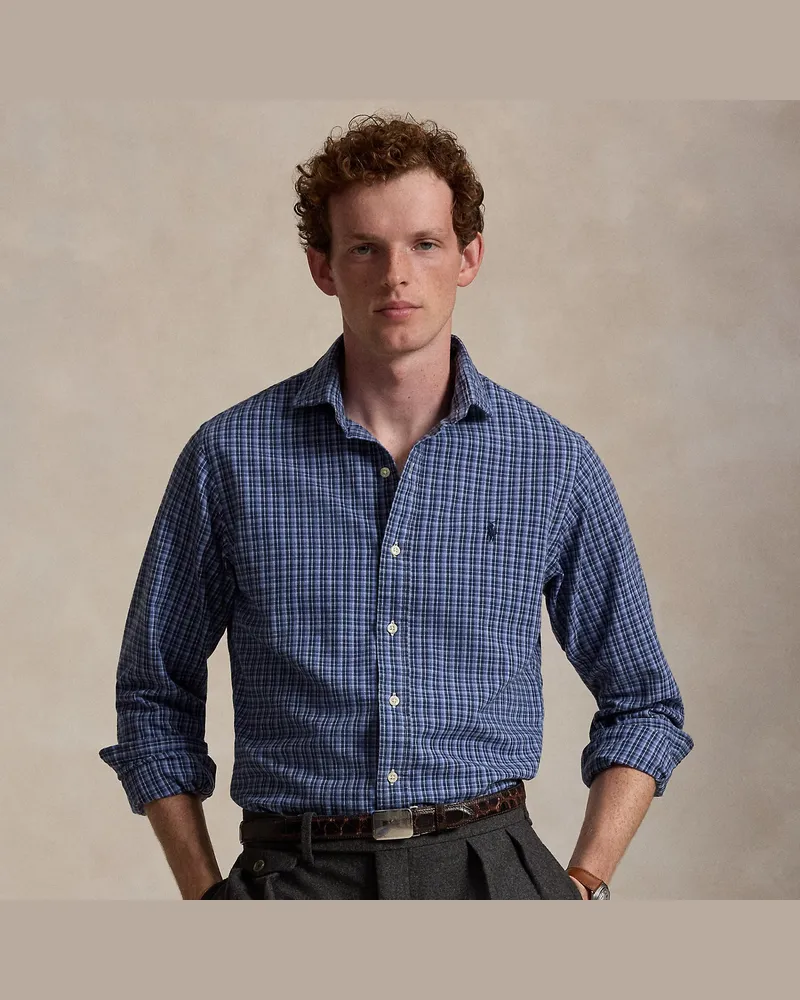 Ralph Lauren Kariertes Custom-Fit Oxfordhemd Blue