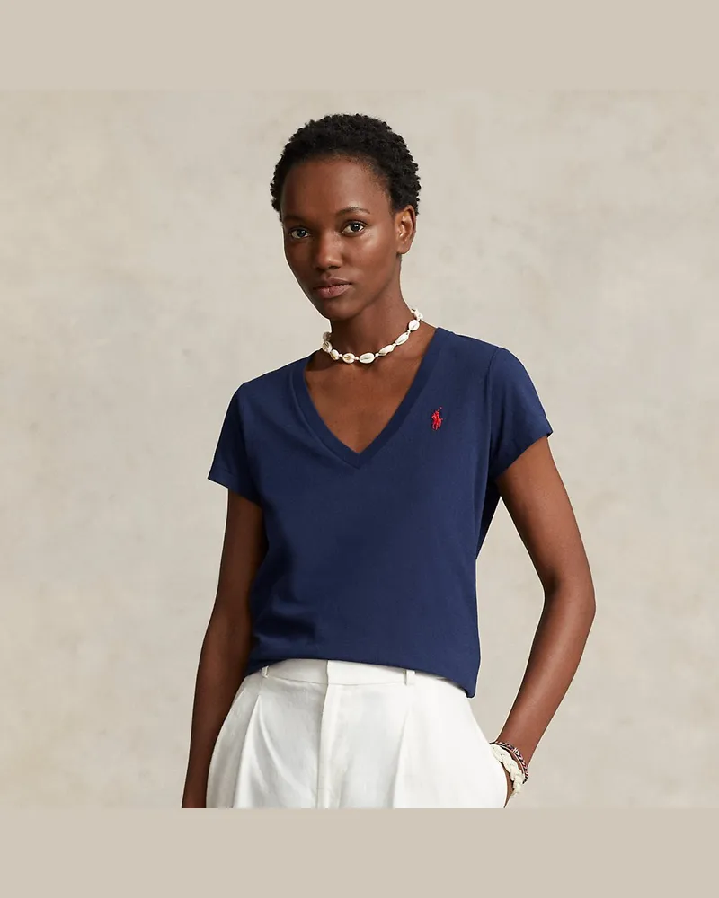 Ralph Lauren Baumwolljersey-T-Shirt mit V-Ausschnitt Blue