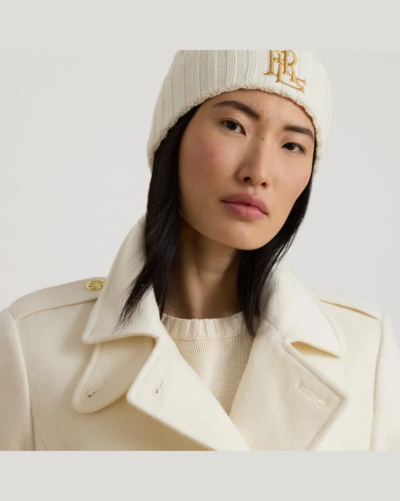 Ralph Lauren Mütze mit Zopfmuster und Logostickerei Cream
