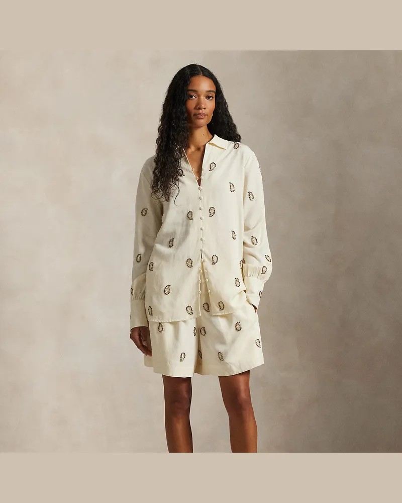 Ralph Lauren Shorts mit perlenbesetztem Paisley-Motiv Cream