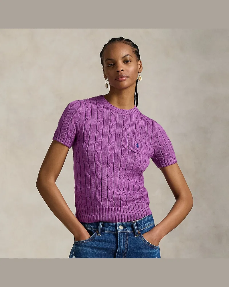 Ralph Lauren Kurzarmpullover mit Zopfmuster Purple