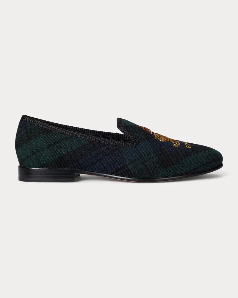 Ralph Lauren Karierter Slipper Paxton mit Stickerei Black
