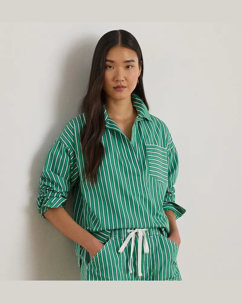Ralph Lauren Verkürztes Baumwollhemd mit Streifen Green