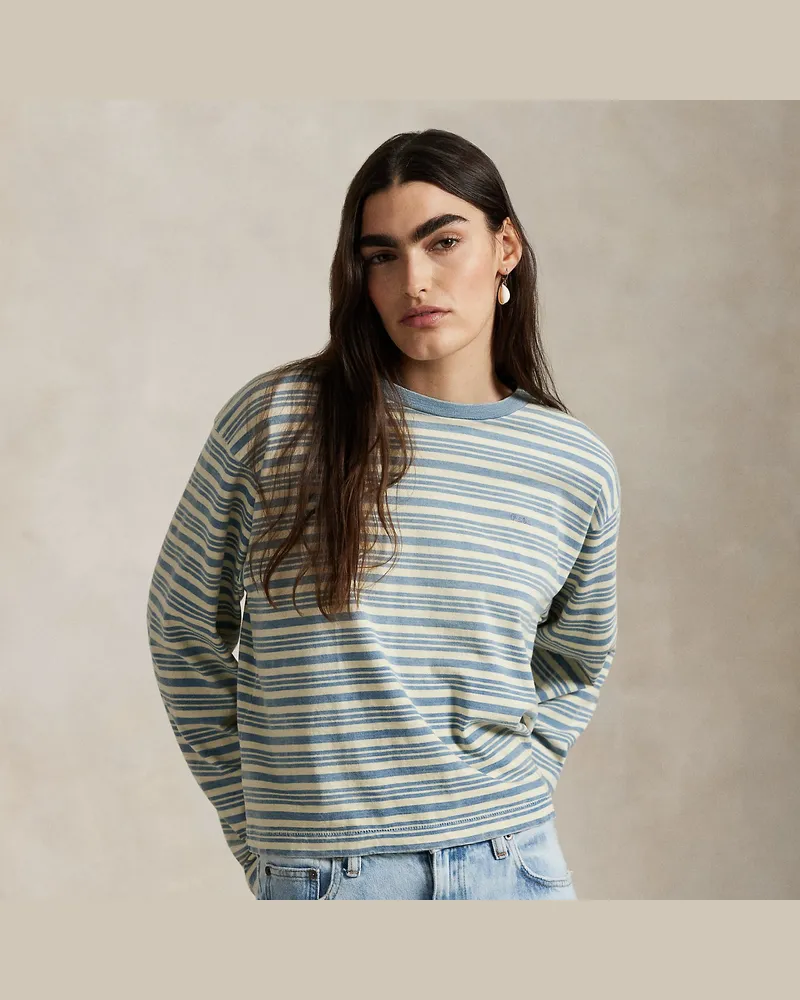 Ralph Lauren Kurzes Langarm-T-Shirt mit Streifen Blue