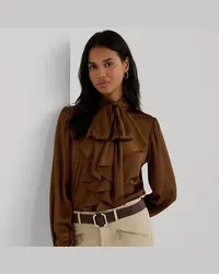 Ralph Lauren Satinbluse mit Bindedetail und Rüschen Brown