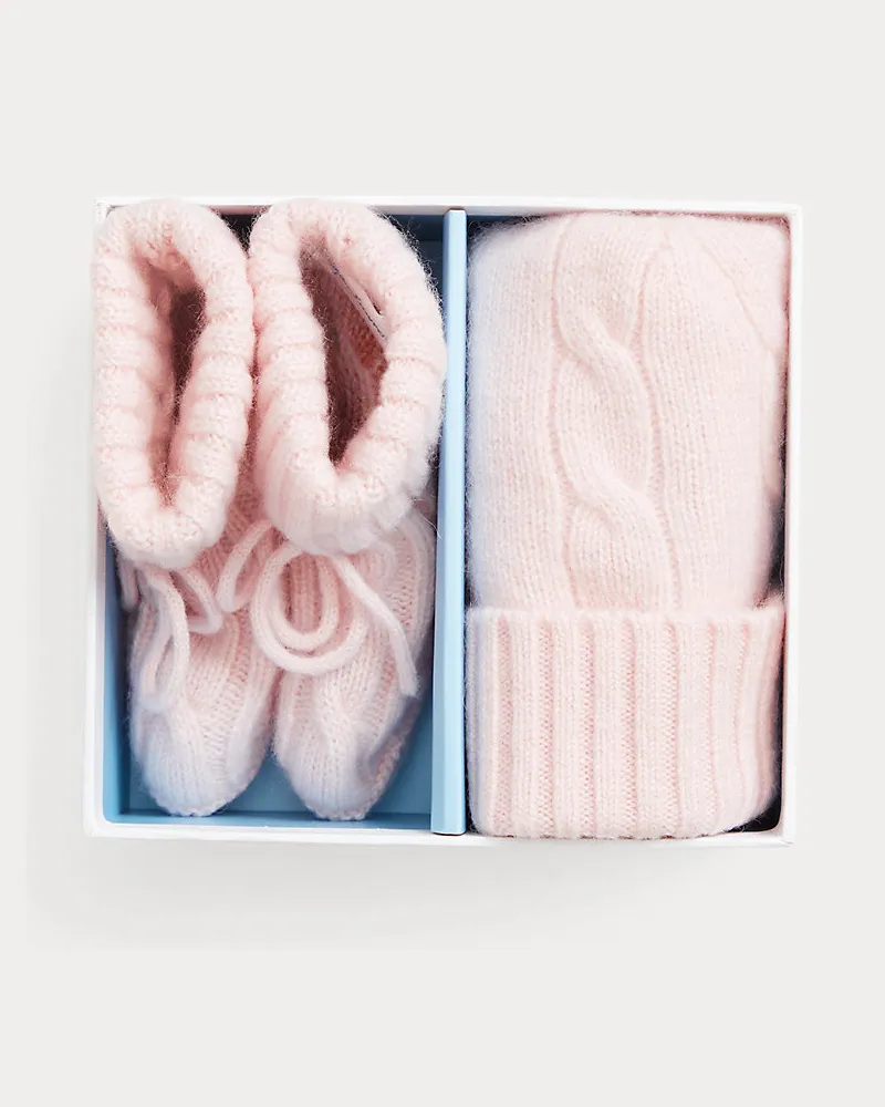 Ralph Lauren Kaschmirmütze und Babyschuhe im Set Pink