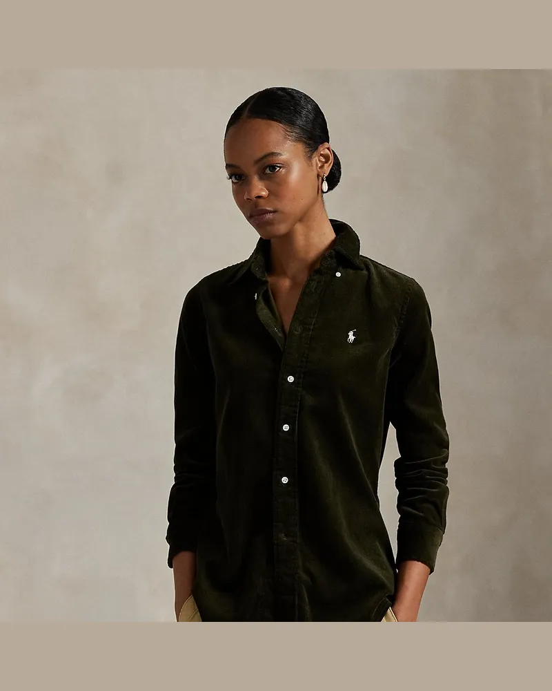 Ralph Lauren Stretch-Slim-Fit Baumwollkordsamthemd Green