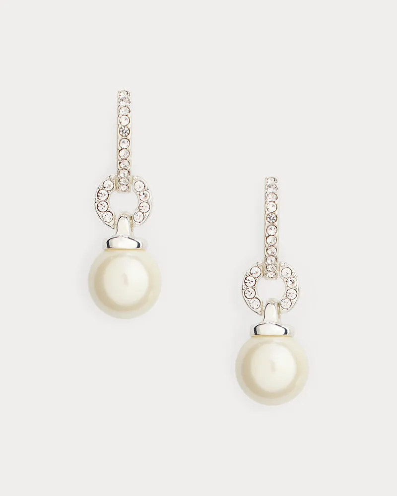 Ralph Lauren Huggie-Ohrringe mit Kunstperlen Silver