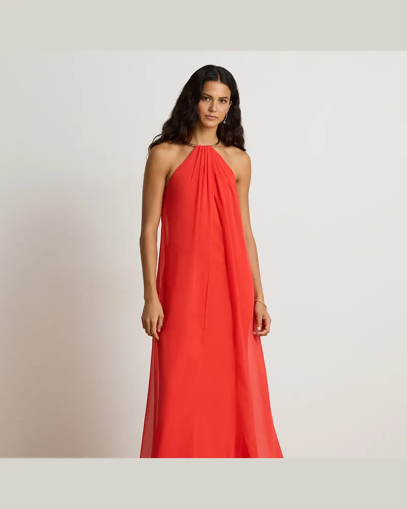 Ralph Lauren Neckholder-Abendkleid aus Chiffon Red