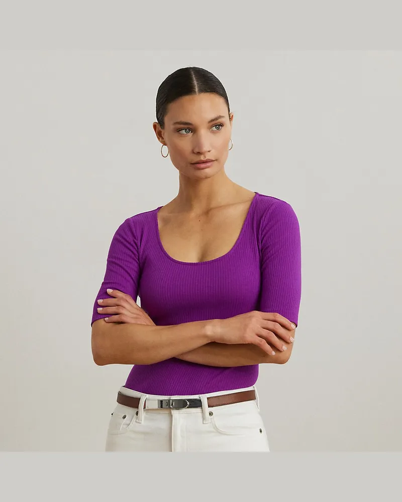 Ralph Lauren Geripptes T-Shirt aus Baumwollmischung Purple
