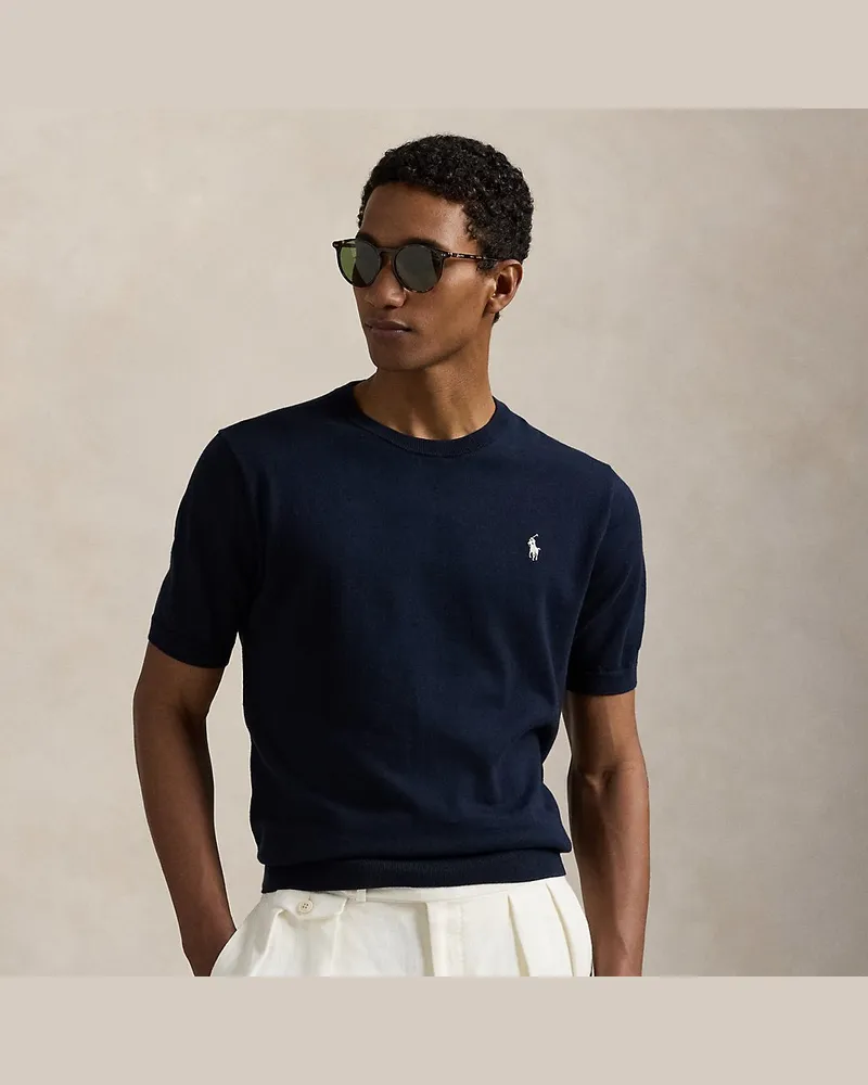 Ralph Lauren Rundhals-Kurzarmpullover aus Baumwolle Blue