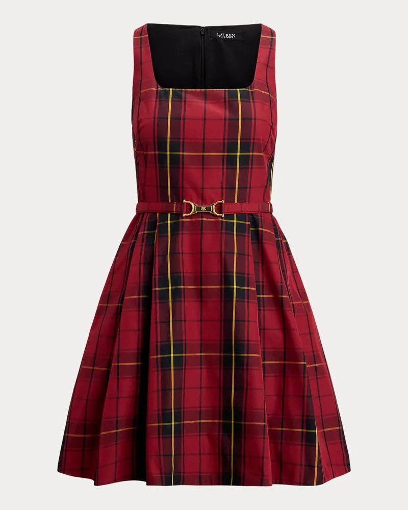 Ralph Lauren Kariertes Taft-Cocktailkleid mit Gürtel Black
