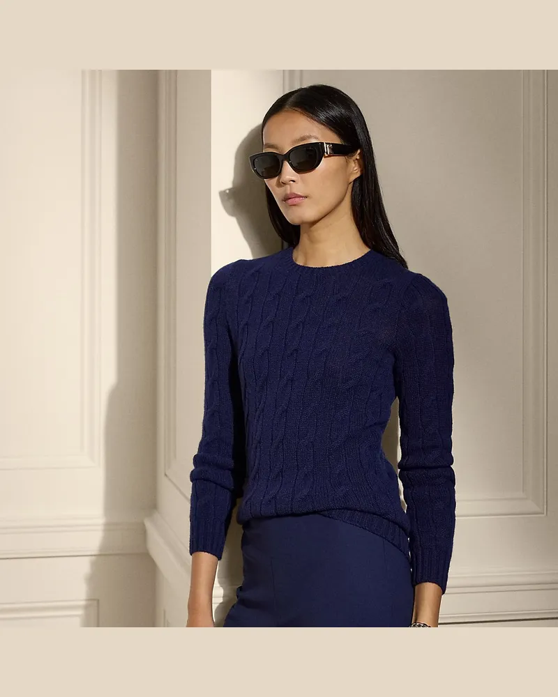 Ralph Lauren Kaschmir-Rundhalspullover mit Zopfmuster Blue