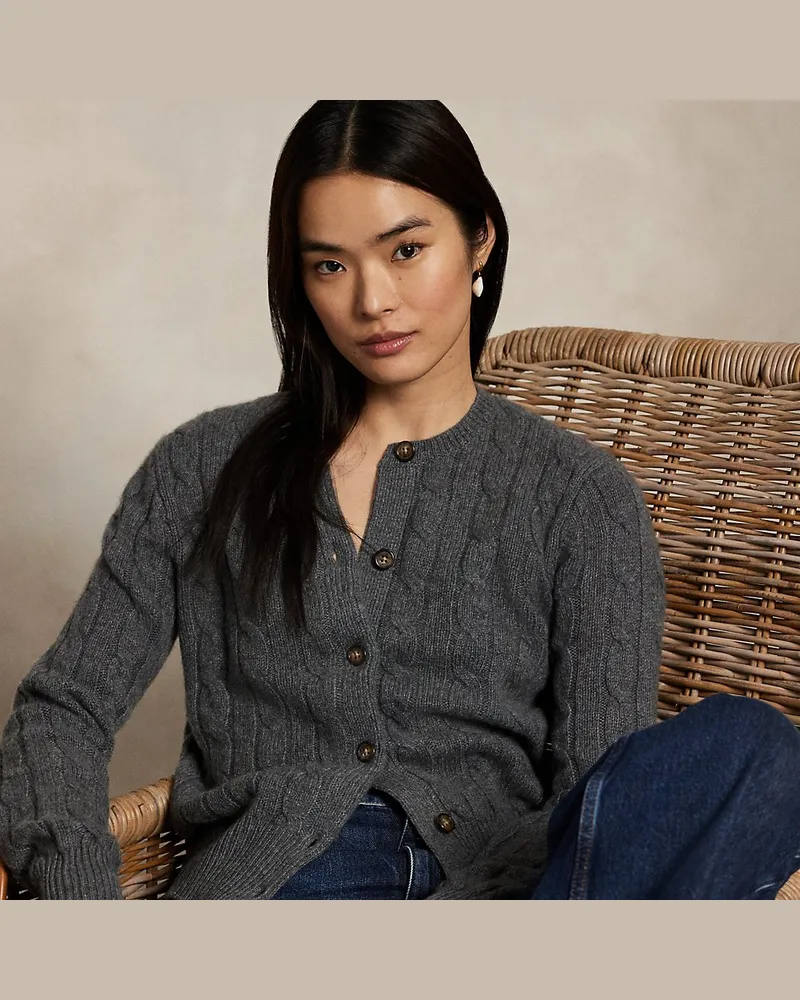 Ralph Lauren Rundhalsstrickjacke aus Kaschmir Grey