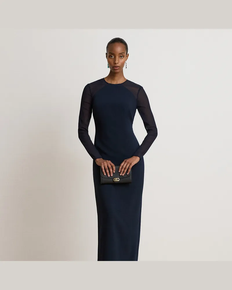 Ralph Lauren Langärmliges Abendkleid aus Crêpe Blue