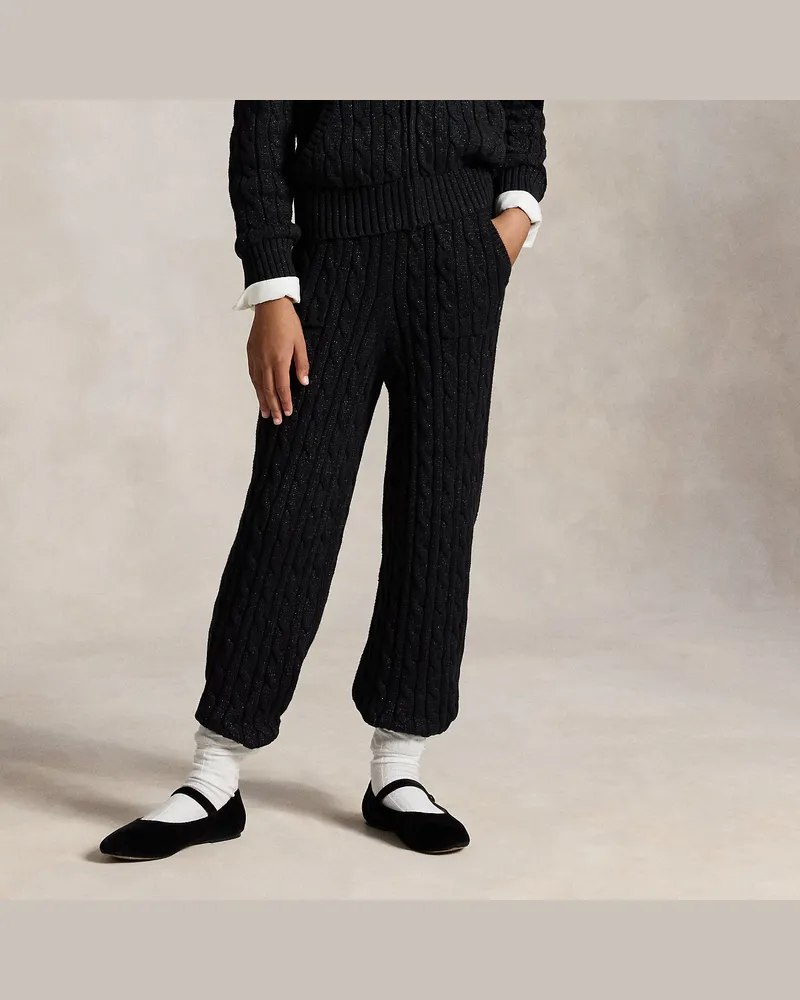 Ralph Lauren Metallic-Baumwollhose mit Zopfmuster Black