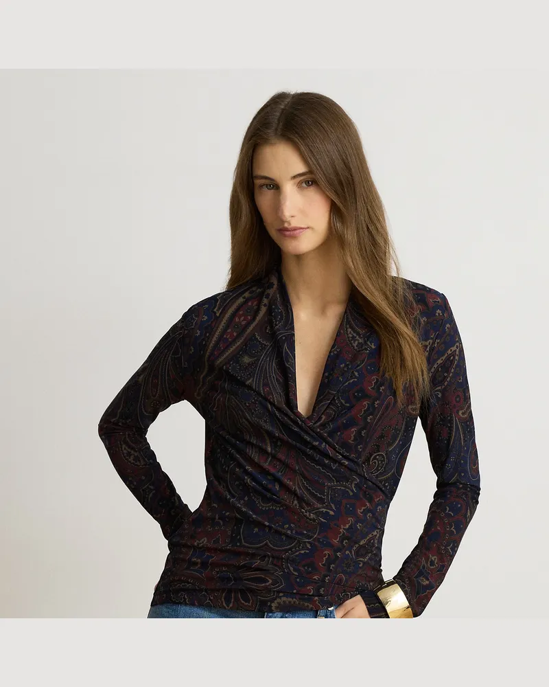 Ralph Lauren Stretchjersey-Oberteil mit Paisley-Motiv Blue