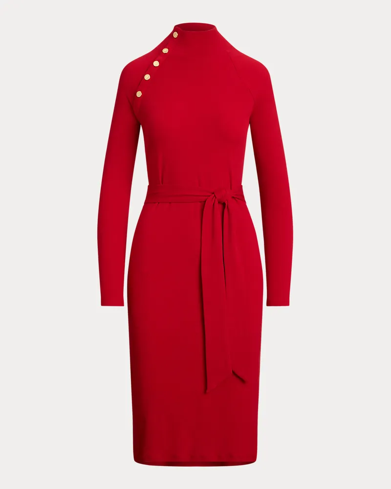 Ralph Lauren Rippenstrickkleid mit Zierknöpfen Red