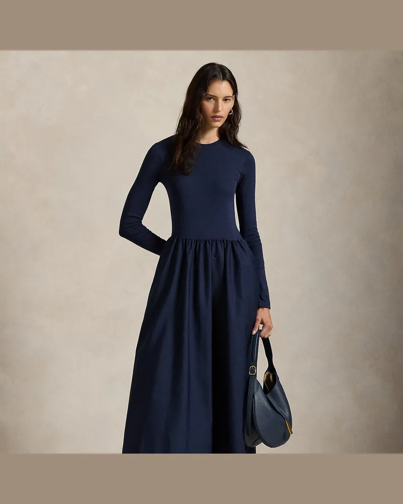 Ralph Lauren Langärmliges Baumwollkleid Blue