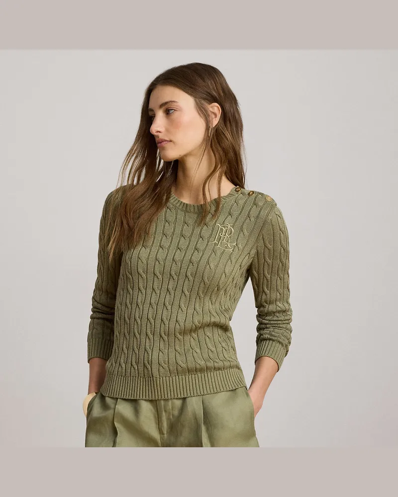 Ralph Lauren Pullover mit Knöpfen und Zopfmuster Green