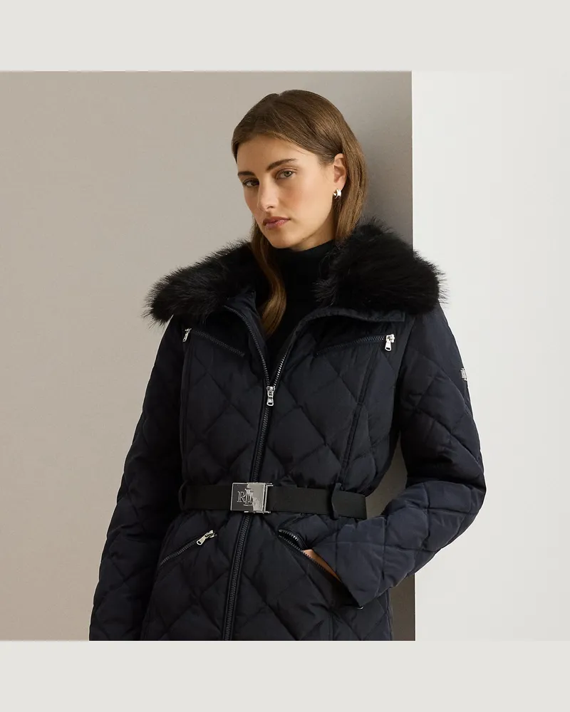 Ralph Lauren Daunen-Steppmantel mit Kunstpelzbesatz Blue