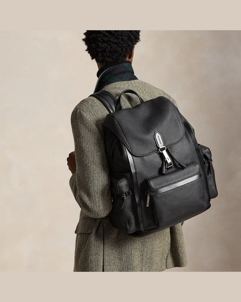 Ralph Lauren Rucksack Polo ID aus Narbenleder Black