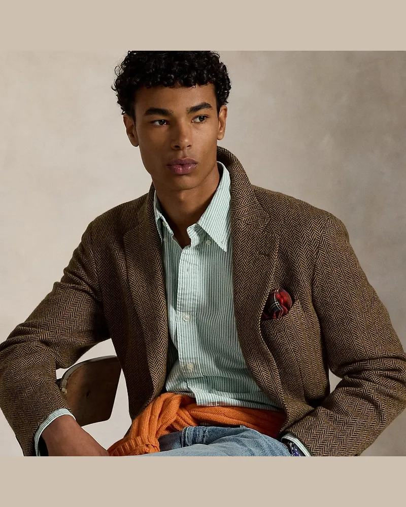 Ralph Lauren Gestreiftes Custom-Fit Oxfordhemd Green