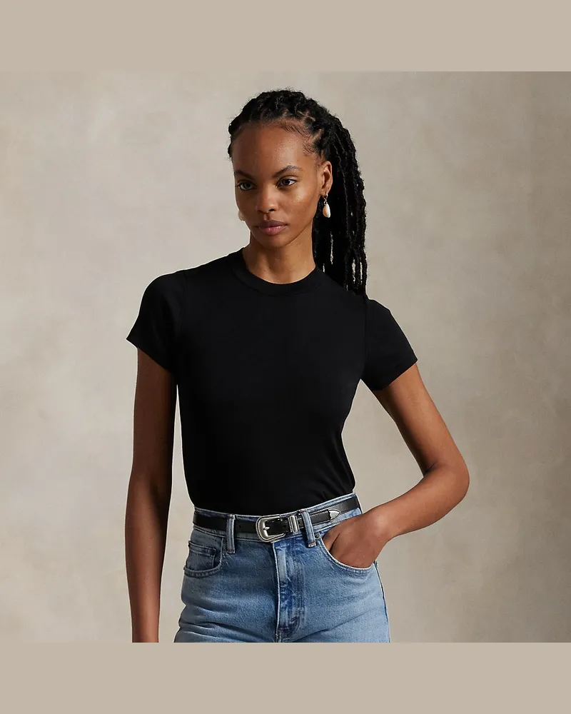 Ralph Lauren Geripptes Slim-Fit Baumwoll-T-Shirt Black