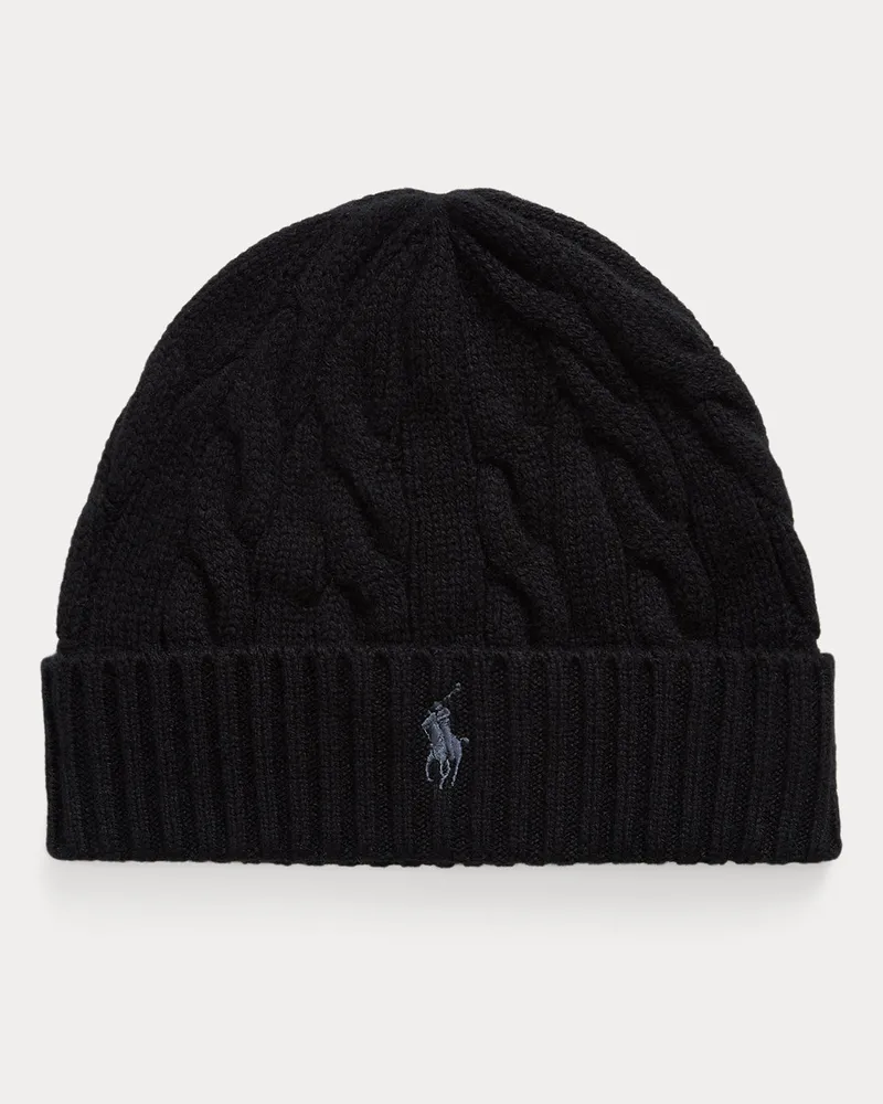 Ralph Lauren Woll-Kaschmir-Mütze mit Zopfmuster Black