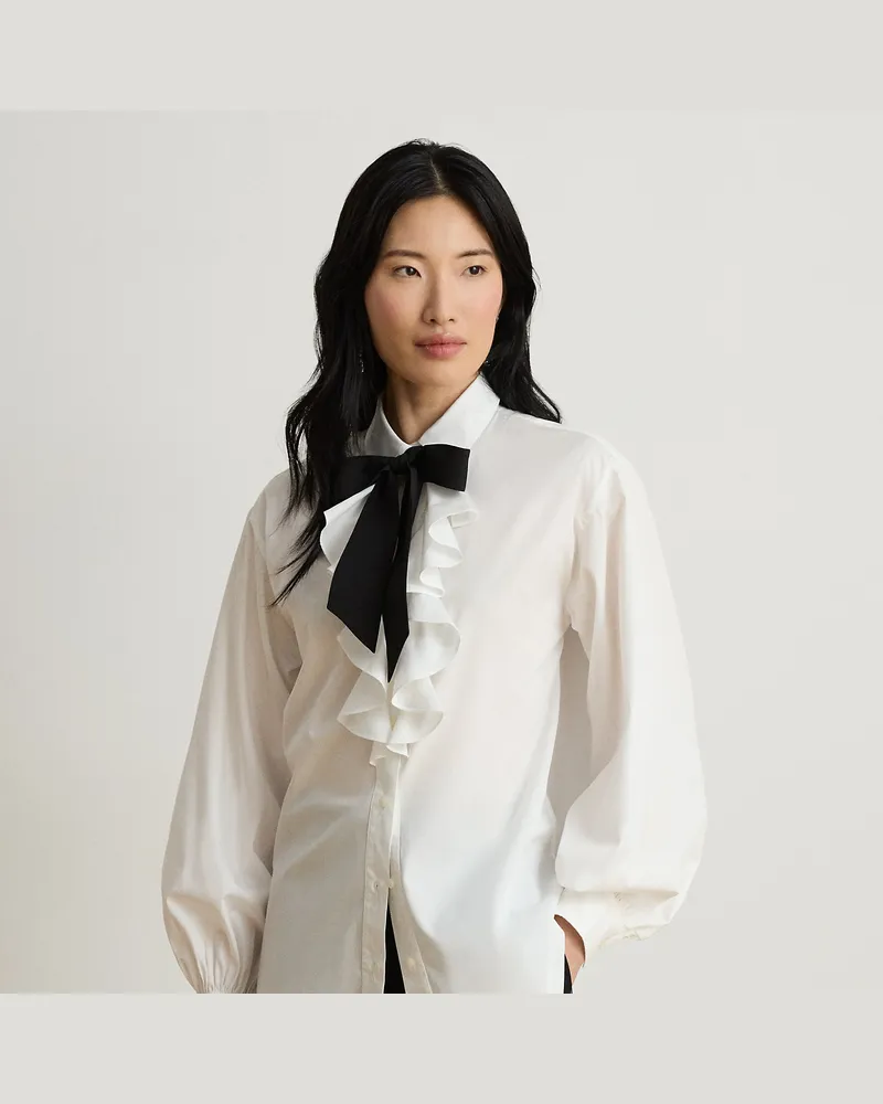 Ralph Lauren Baumwollhemd mit Bindedetail und Rüschen White