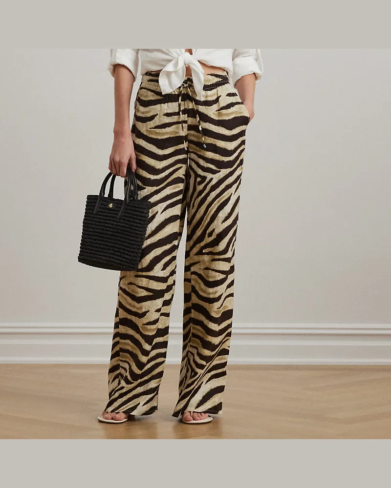 Ralph Lauren Zebra-Leinenhose mit weitem Bein White