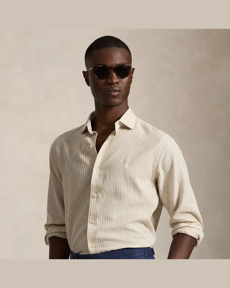 Ralph Lauren Custom-Fit Seersucker-Hemd mit Streifen Tan