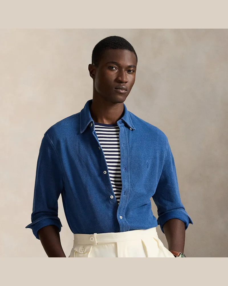 Ralph Lauren Federleichtes Piqué-Hemd in Indigo Blue