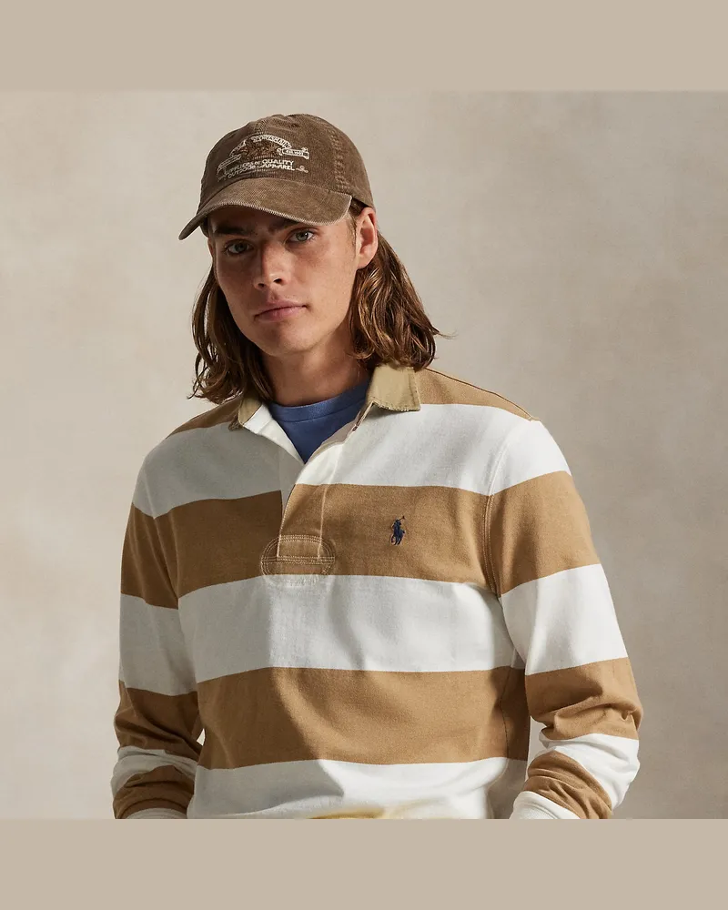 Ralph Lauren Classic-Fit Rugbyhemd mit Khaki-Kragen Brown