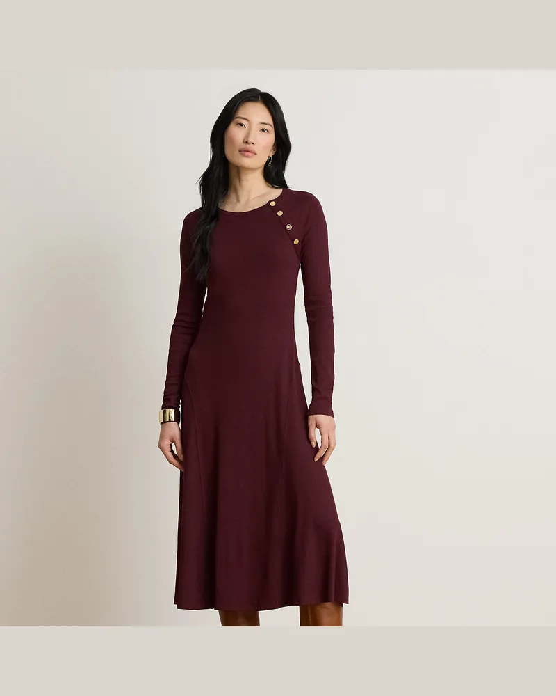 Ralph Lauren Geripptes Kleid mit Knopfleiste Red