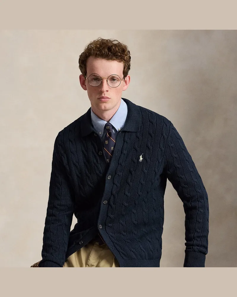 Ralph Lauren Baumwollstrickjacke mit Zopfmuster Blue