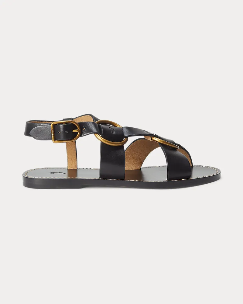 Ralph Lauren Ledersandale mit Doppel-O-Ring Black