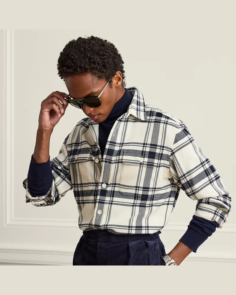 Ralph Lauren Kaschmir-Baumwoll-Hemd mit Karomuster Cream