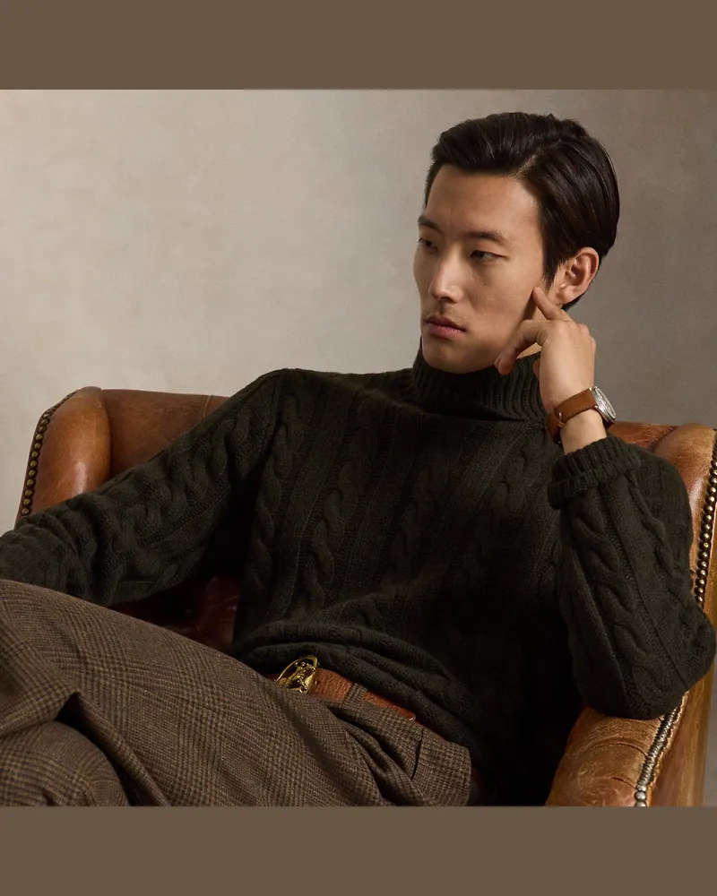 Ralph Lauren Woll-Kaschmir-Pullover mit Zopfmuster Green