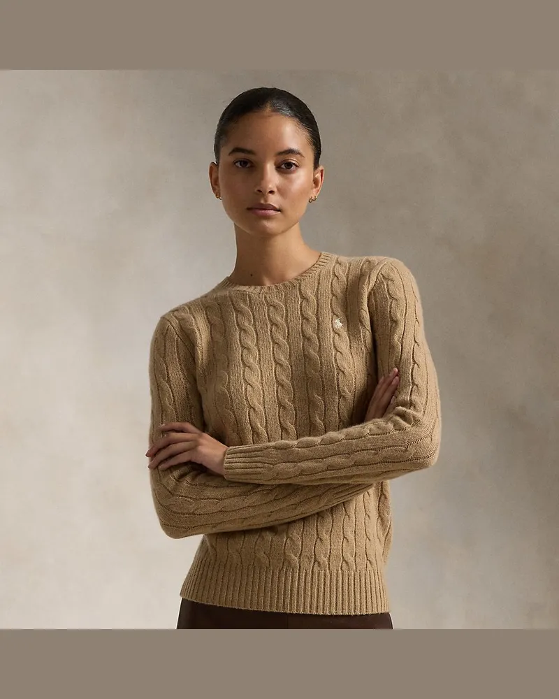 Ralph Lauren Woll-Kaschmir-Pullover mit Zopfmuster Tan